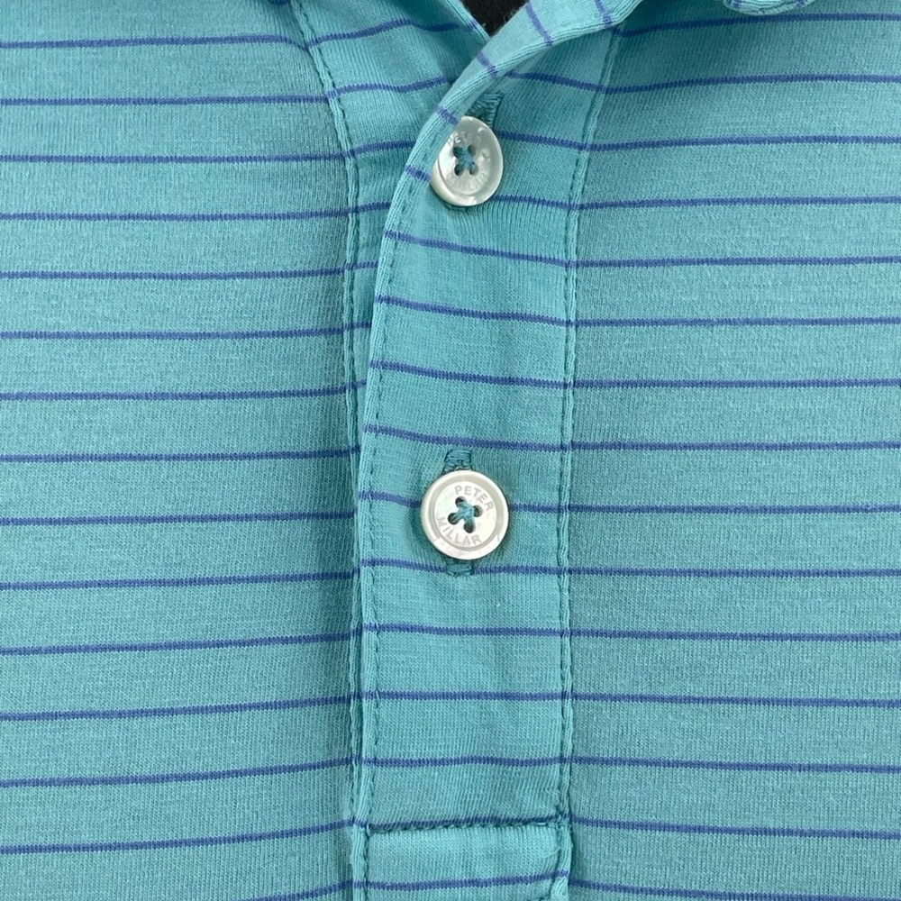 Peter Millar Summer Comfort Polo Shirt Men's Large L Aqua‎ & Blue Striped - Picture 5 of 8